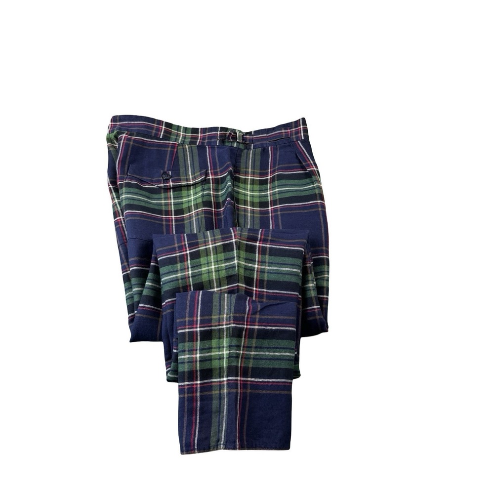 Incotex Current Linen Cotton Blue Green Checked Carrot Fit Side Tab Trouser 34